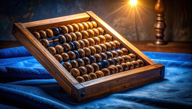 Vintage Wooden Abacus Counting Tool with Polished Beads on Textured Surface