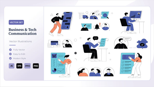 Business and tech communication vector illustrations set