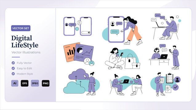 Digital lifestyle vector illustrations for modern technology use