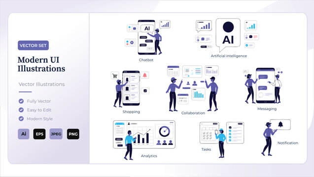 Modern ui illustrations for digital interface design