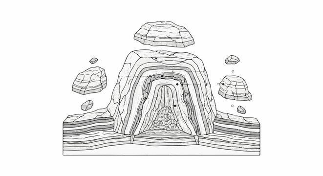 Geological cross-section showing layered rock formations and uplifted strata