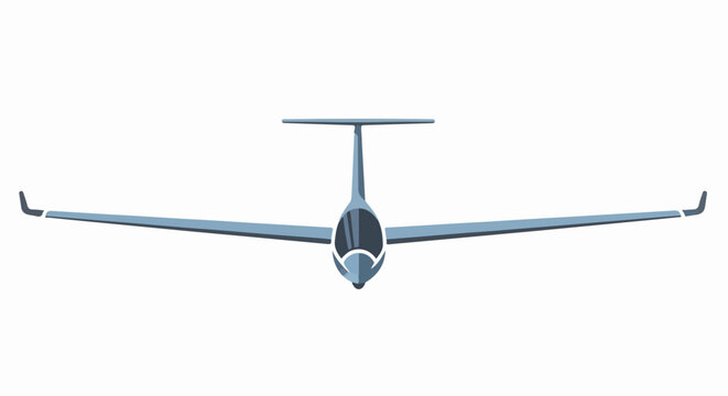 Front view of a sleek, blue glider aircraft with long, slender wings