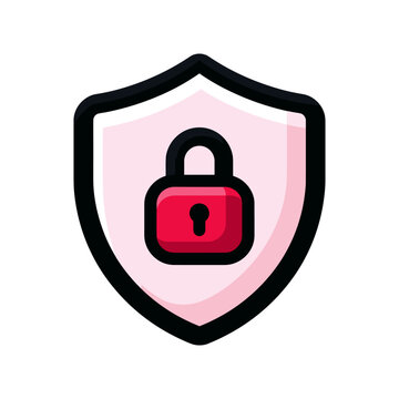 Shield with a red padlock icon representing strong digital cybersecurity, data privacy, and secure online protection, ensuring robust safety and privacy across networks