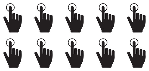 Fototapeta premium Collection of human hand gestures and robotic arm silhouette icons. vector illustration eps 10