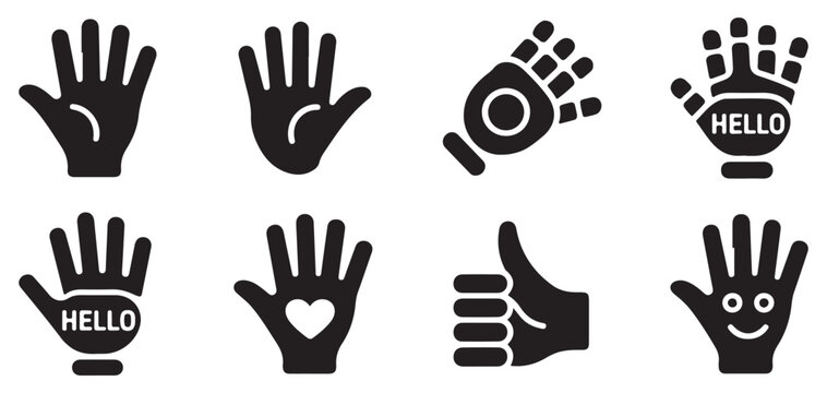 Collection of human hand gestures and robotic arm silhouette icons. vector illustration eps 10