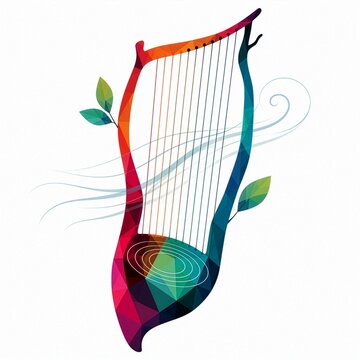 Abstract Aeolian Harp with Colorful Geometric Collage and Wind Resonance
