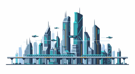 Fototapeta premium Futuristic city skyline with sleek architecture and flying vehicles