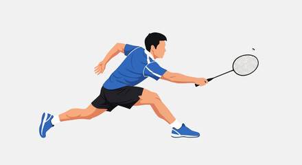 Man playing badminton, athletic shot, dynamic movement, sports illustration © Setiyawan