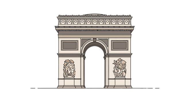 Arc de Triomphe illustration, Paris landmark, classic monument, vector drawing