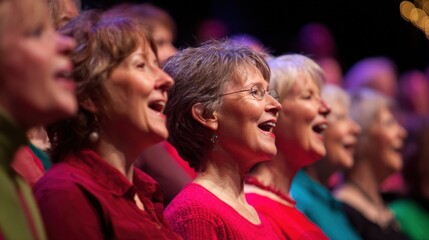 Fototapeta premium Diverse group of women of various ages singing together in harmony, showcasing community and musical expression