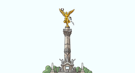Golden Angel Statue on Monument Column, Mexico City Landmark, Vector Illustration © Muhamad