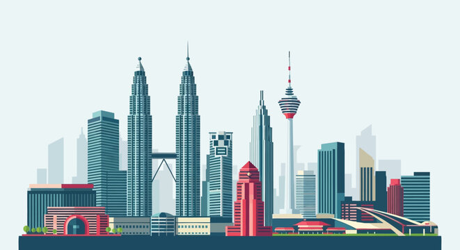 Kuala Lumpur Skyline: Modern Cityscape with Iconic Twin Towers and KL Tower