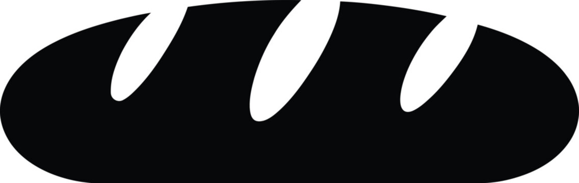 Loaf of bread, black silhouette icon vector for food and drink category.