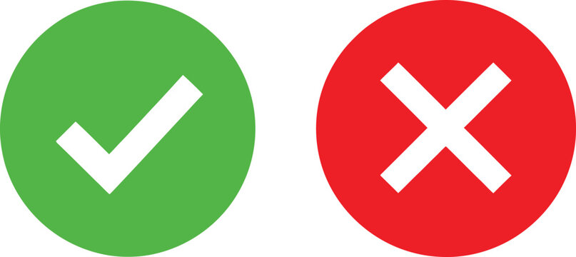 Green check mark and red cross sign icons for true or false choice
