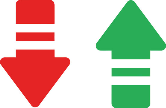 Red down arrow and green up arrow icons showing opposite directions