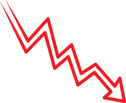 Red zigzag arrow pointing down showing a negative trend or loss