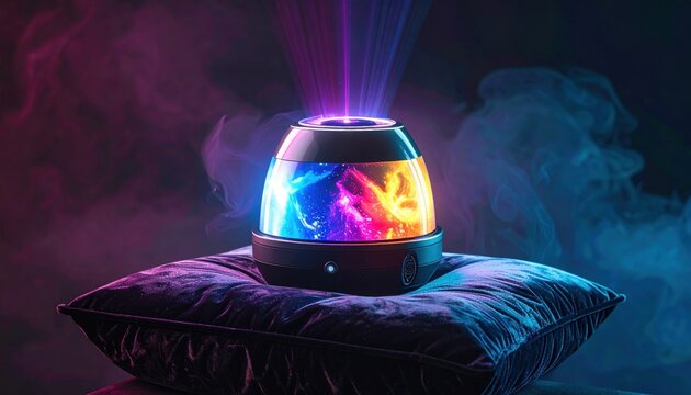 Advanced ultrasonic aroma diffuser emitting vibrant nebula-like lights and soothing mist for home relaxation