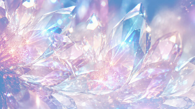 Iridescent Crystal Ice Background with Sparkling Pastel Blue and Pink Light for Luxury Beauty and Fantasy Design