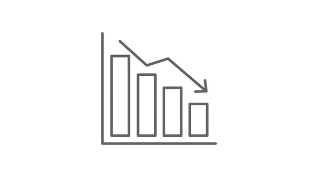 Minimalist declining bar chart icon with downward trend arrow