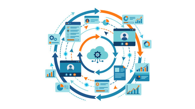 Data integration and cloud computing concept with circular flow chart