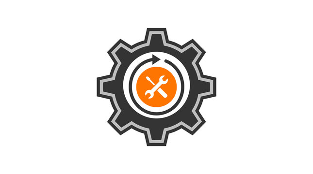 Gear wheel with tools symbolizing repair and maintenance