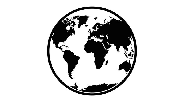 Black and white earth silhouette: simple globe design featuring