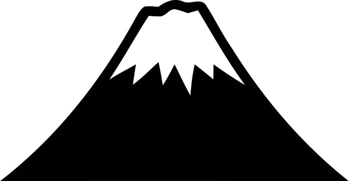 Black silhouette of a mountain with snow on isolated white background