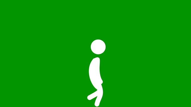 Stick man walking with animation on a green screen background.