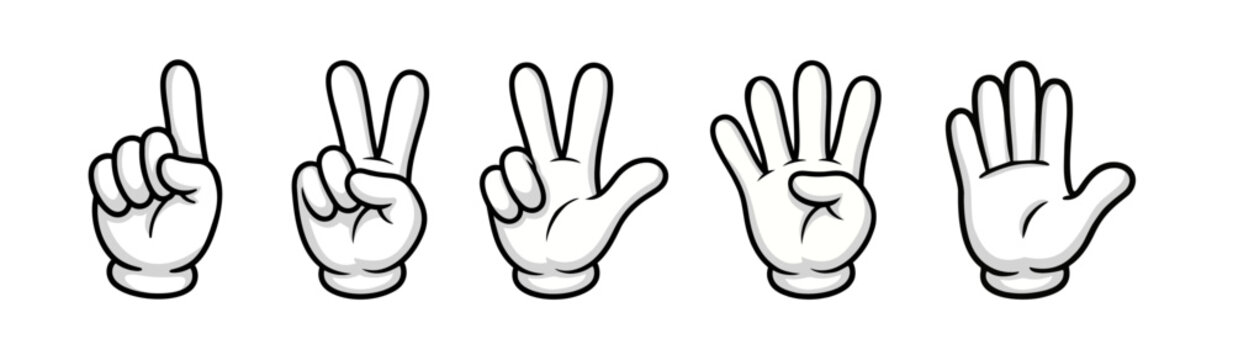Cartoon Hand Counting Numbers One to Five Vector Illustration Set