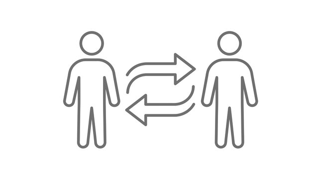 Line art users with bidirectional arrows icon for communication and