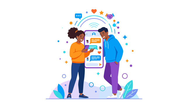 Social media connection concept with people using smartphone