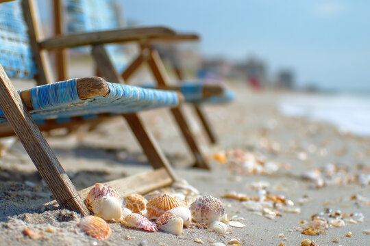 Beach frame with beach chairs and shells