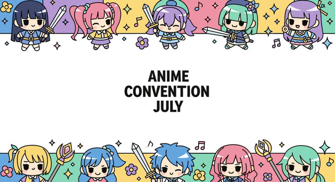 Cute Chibi Anime Characters Banner for Summer Convention Event