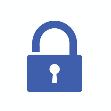 Blue icon of an open padlock with a keyhole.
