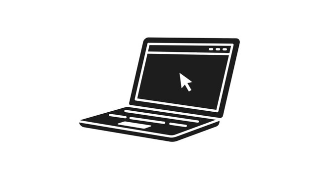 Minimalist black silhouette of laptop with mouse cursor on screen