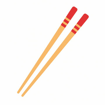 Asian Food Utensil Emoji Set Chopsticks and Fork Flat Minimal Icon Illustration
