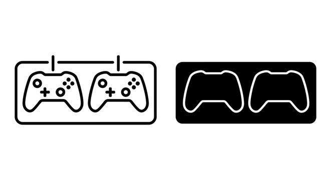 Video Game Controller Icons, Two Player Gaming Set, Retro Entertainment Vector Graphics, Digital Entertainment Symbols