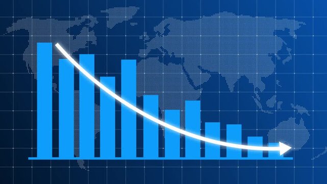 Down business graph icon animation on black background. Loss concept business graph animation. Graph Going down animation. Symbolizing revenue drop, financial loss, negative growth, market downturn