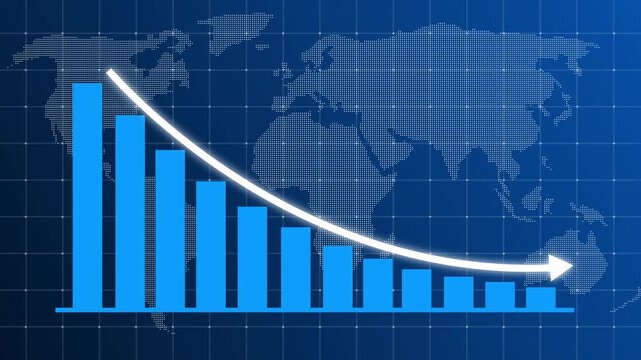 Graph Going down animation. Down business graph icon animation on black background. Loss concept business graph animation. Indicates steady revenue decline, financial loss, negative growth