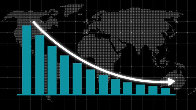 Graph Going down animation. Down business graph icon animation on black background. Loss concept business graph animation. Indicates steady revenue decline, financial loss, negative growth