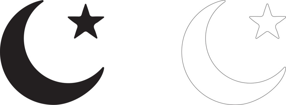 Crescent moon with star vector icon, night sky symbol, astronomy, moon phase and clear night.