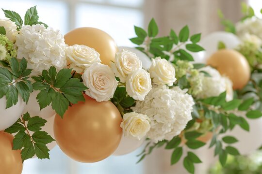 Decorative balloon garland featuring bold shapes combined with stylish ornamental elements.
