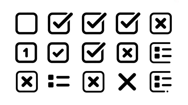 A set of icons related to checkboxes and to-dos that allow line editing. Editable stroke. Vector illustration