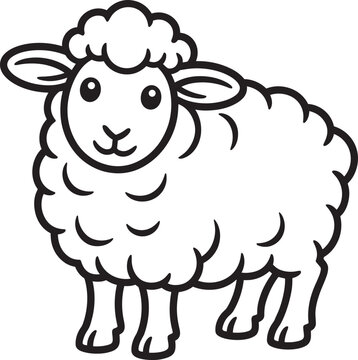 Cute sheep character illustration for children's designs and clip art, farm animal, and petting zoo and drawing and graphics in outline style