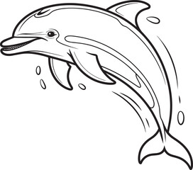 A playful dolphin leaping dynamically from the water with subtle bubbles indicating movement and an oceanic theme and white dynamic and captures in ou © Nur