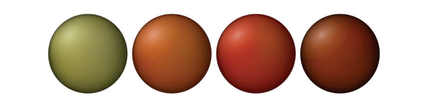 Set with glass colorful balls. Glossy realistic ball, 3D abstract vector illustration highlighted on a white background. Big metal bubble with shadow.