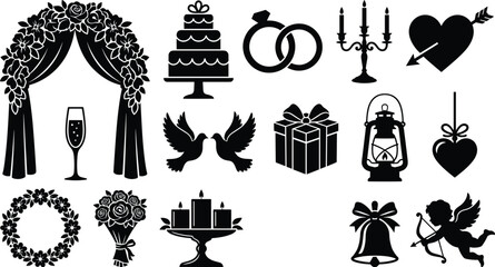 Naklejka premium Black and white of various religious symbols and cross crucifix dove des