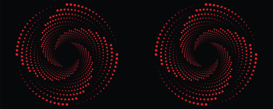 set of Vortex dotted red shape. Modern geometric art. Trendy design element for border frame, logo, tattoo, symbol, web, prints, posters, template, patterns and abstract backgrounds.