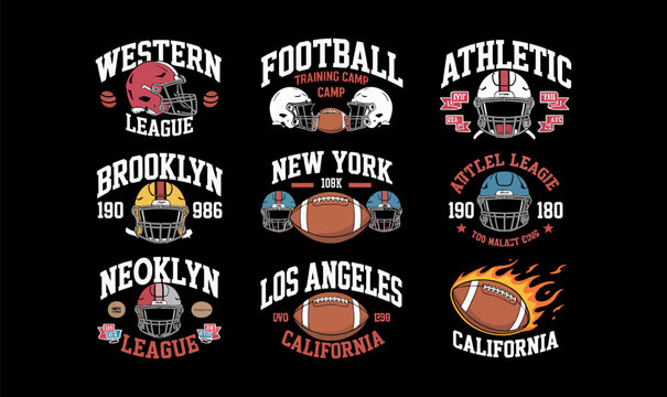 American football vector badge bundle varsity athletic helmet logo for t-shirt apparel print