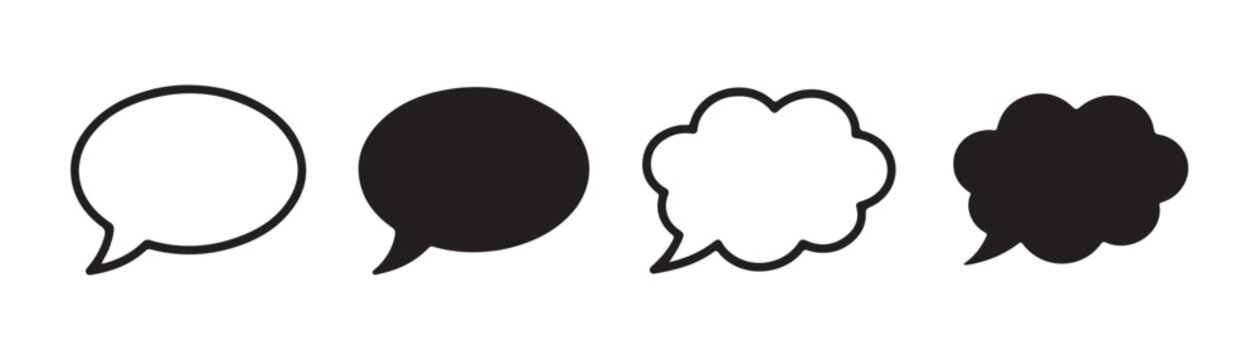 Empty speech and thought bubble set in outline and solid styles for comics dialog and creative writing projects.